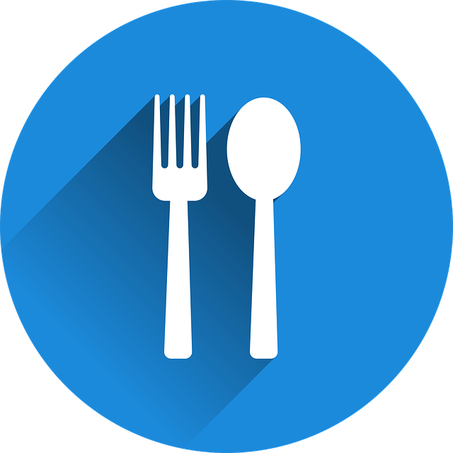 blue plate with fork and knife